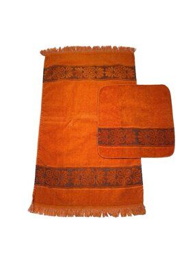 VTG Cannon Monticello Burnt Orange 70’S  Hand Towels & Washcloth Sculpted MCM